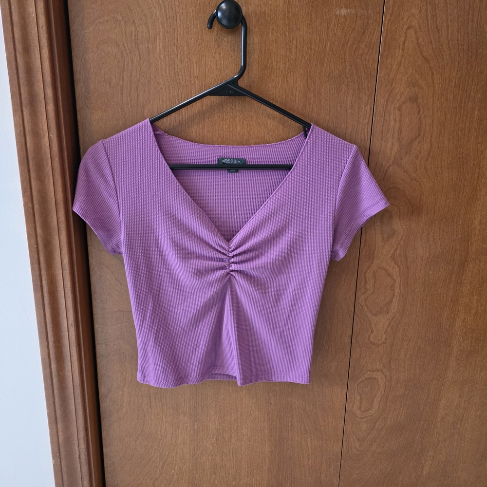 Wild Fable Purple Ruched V-Neck Crop Top